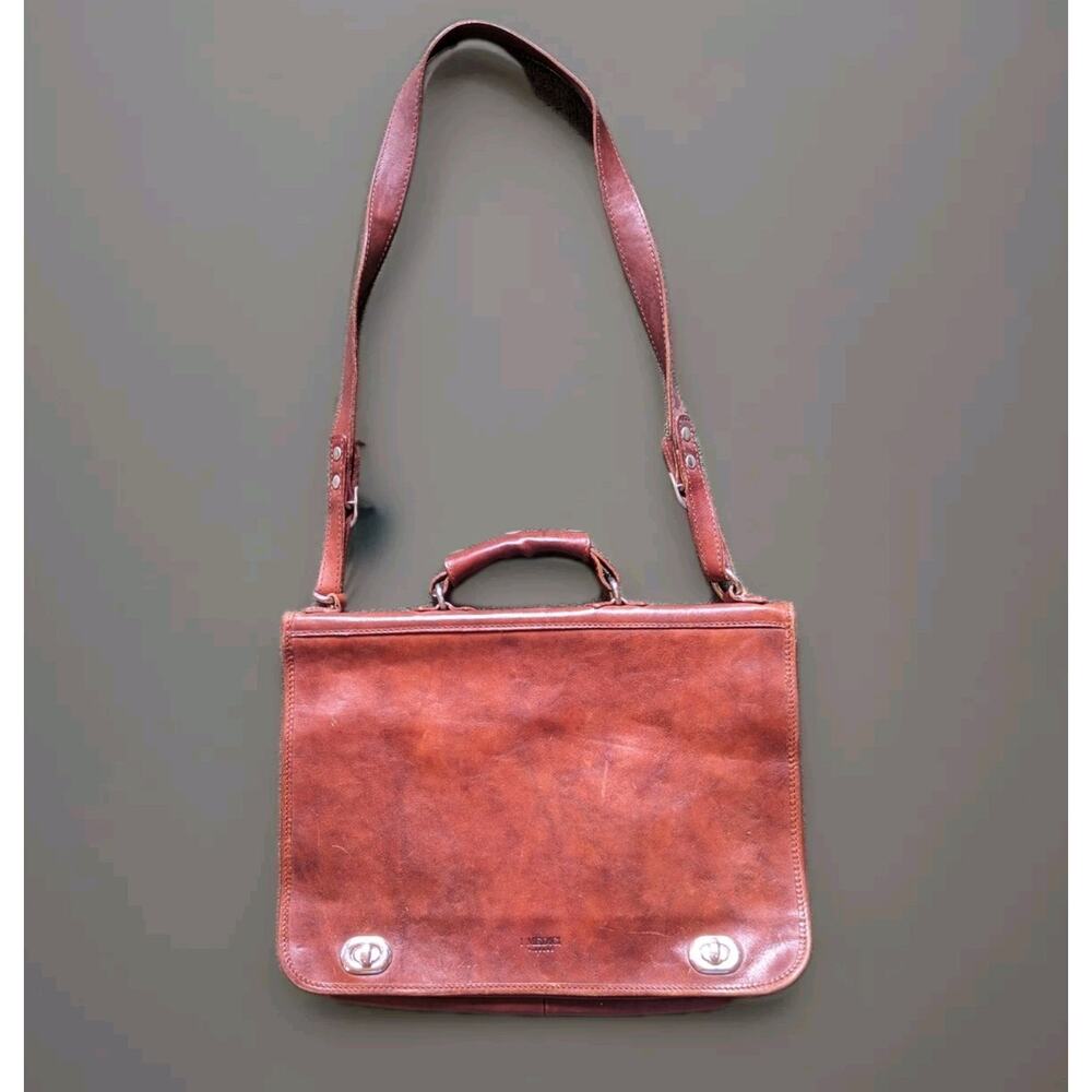 I Medici Italian Leather 2-Way Briefcase Shoulder Bag Red Brown Made in Italy